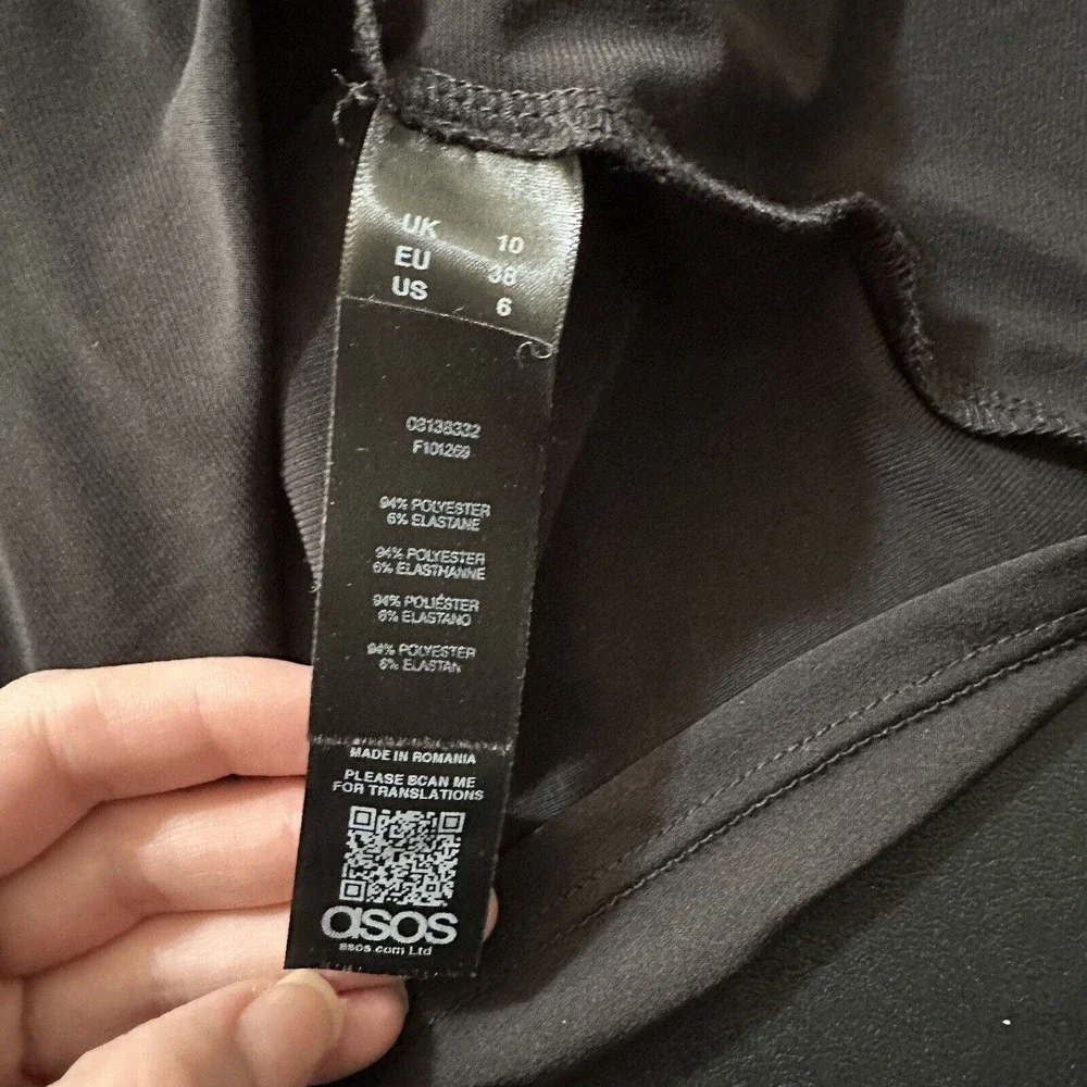 asos Designs Black Basic Plunge Stretchy long Skater‎ Dress size 6